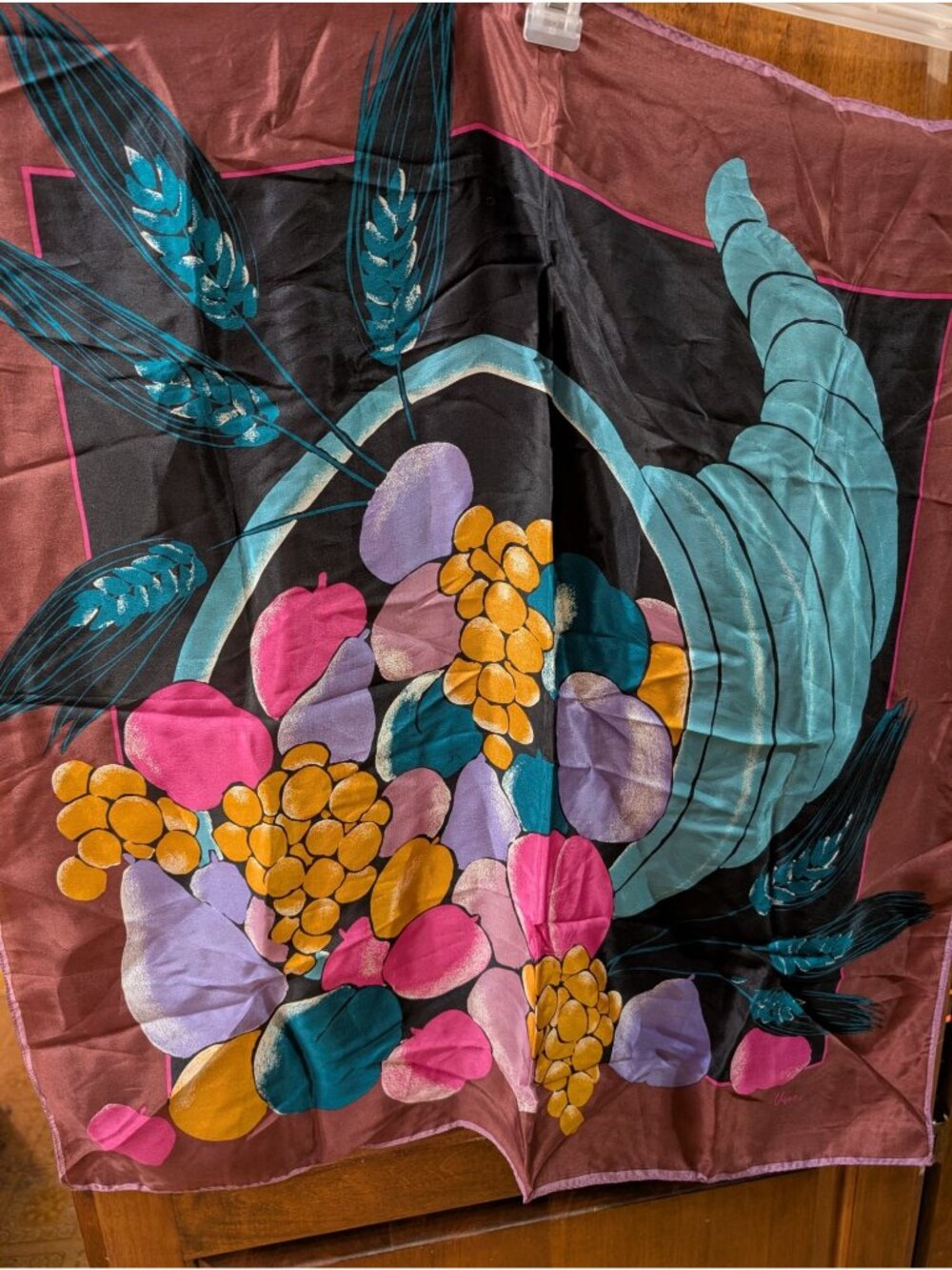Vintage Vera Neumann Silk Scarf Cornucopia Print 28x28 Inches